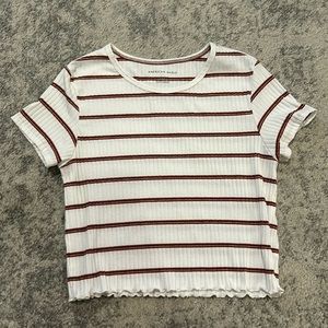 Striped Ribbed American Eagle Crop Top with Ruffle Edges